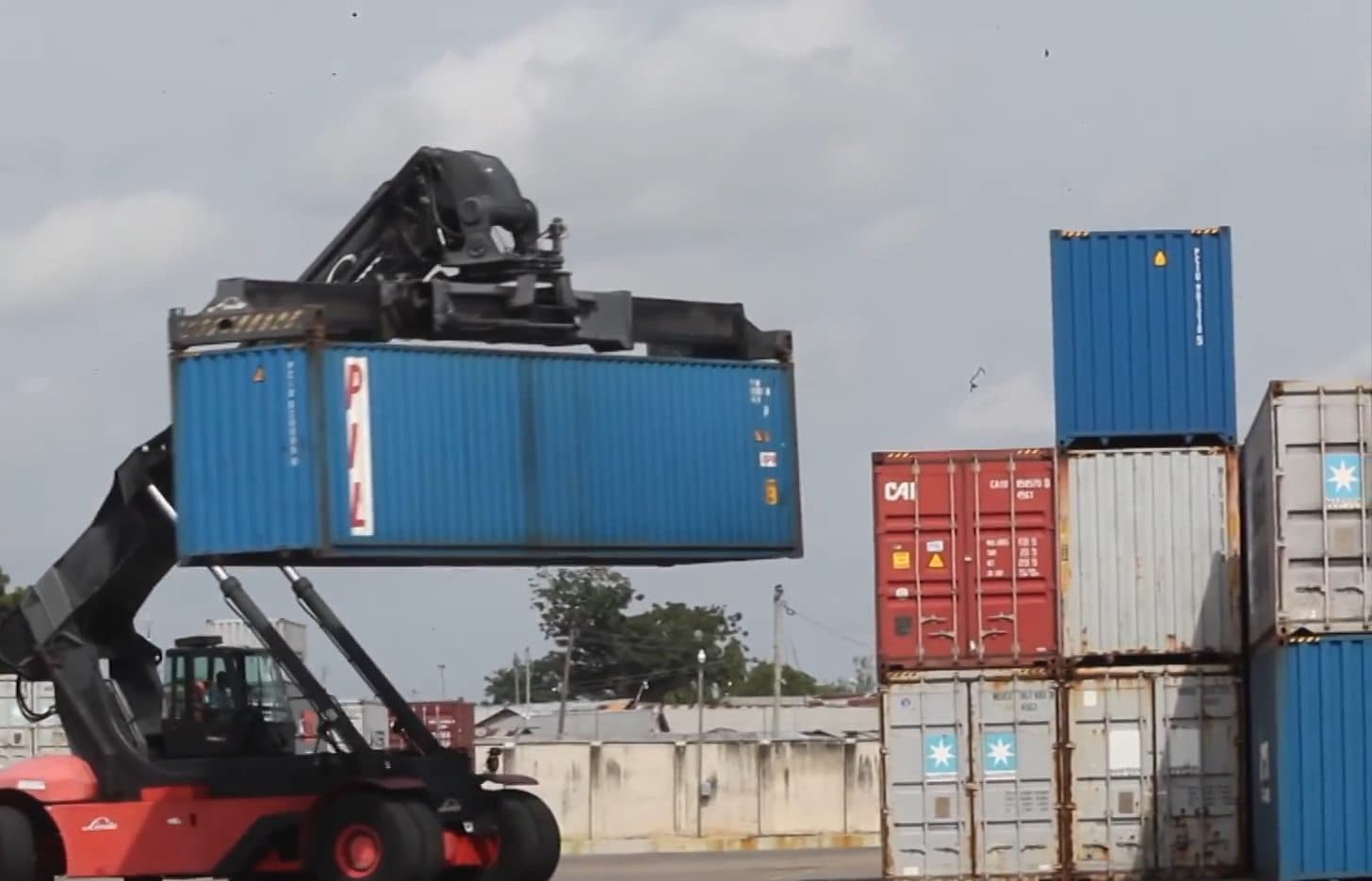 Containers stacked in the segregated container storage area at Focus CFS.